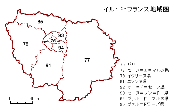 イル・ド・フランス地域圏 県区分地図