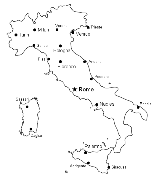 英語版のイタリア白地図