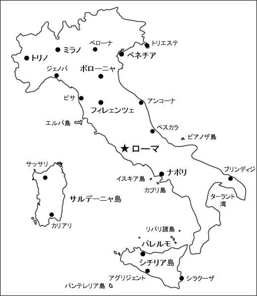 日本語版のイタリア白地図